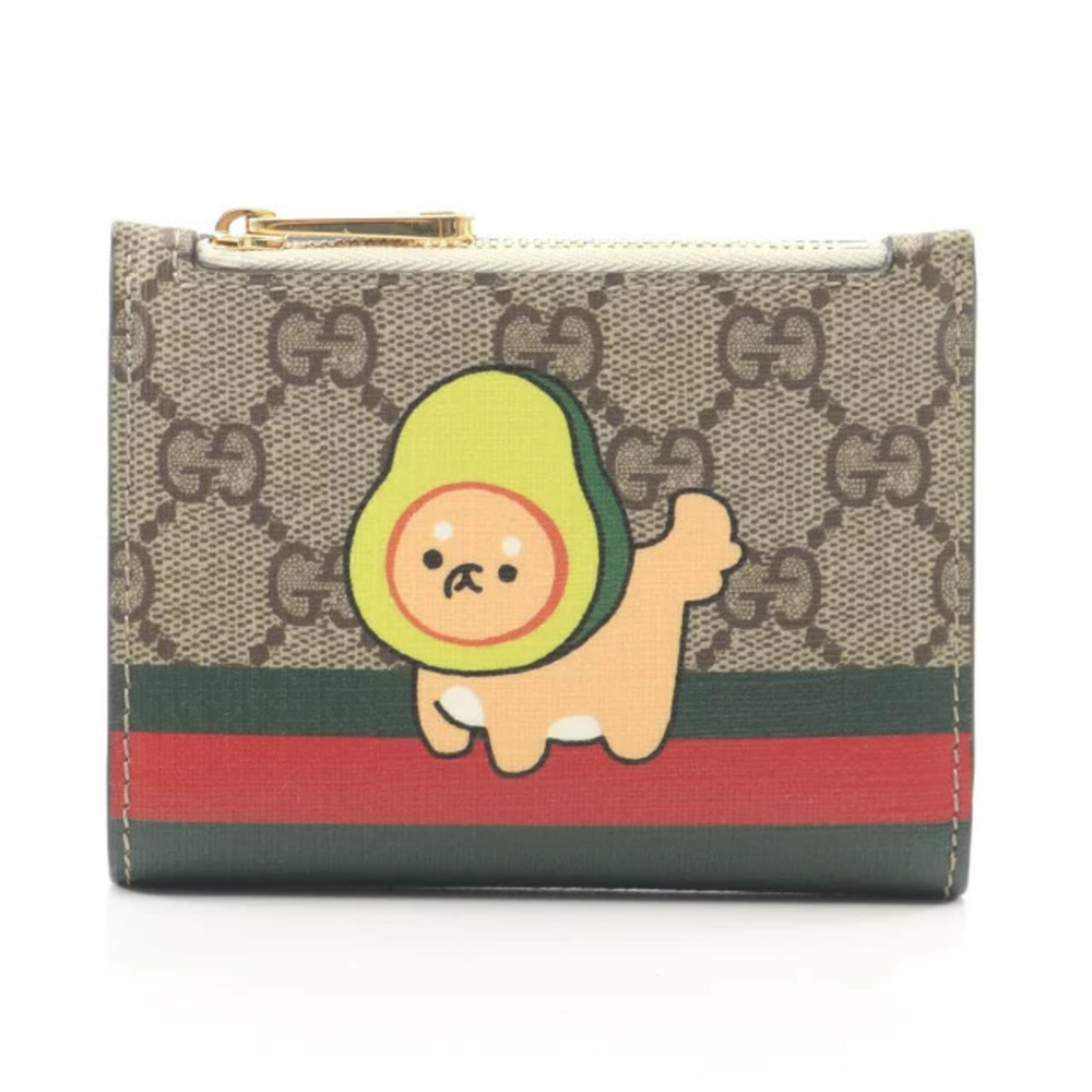Gucci GG Supreme Wallet Animal Bifold Multicolor Canvas Leather Beige Tan